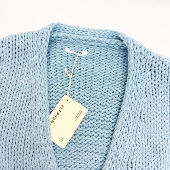 Peppermayo Jasleen Knit Cardigan Light Powder Blue Open Front Balloon Sleeves - Picture 8 of 15